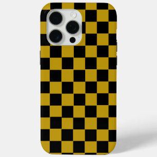 Aesthetic black and gold checkerboard retro iPhone 15 pro max case