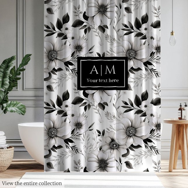 Aesthetic black and white flowers shower curtain (Aesthetic black and white flowers shower curtain)