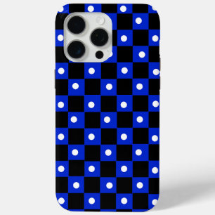 Aesthetic black blue checkerboard with retro dot iPhone 15 pro max case