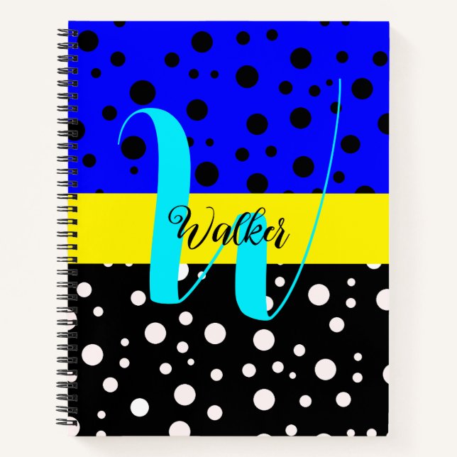 Aesthetic Black & Blue Color - Name Monogrammed Notebook (Front)