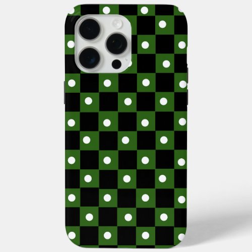 Aesthetic black green checkerboard with retro dot iPhone 15 pro max case