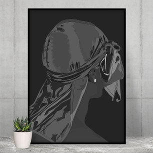 Aesthetic Black man with durag black and white art Poster