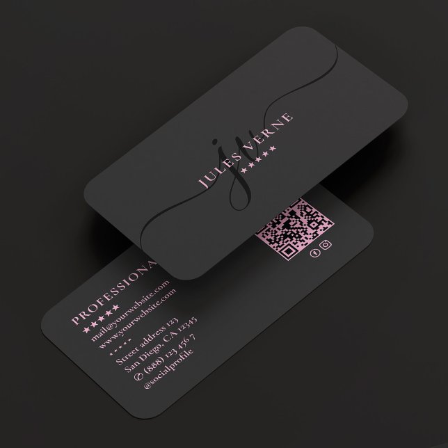 Aesthetic Black Pink Beauty Monogram Feminine Business Card (Aesthetic Black Pink Beauty Monogram Feminine Business Card
)