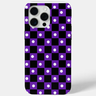 Aesthetic black purple checkerboard with retro dot iPhone 15 pro max case