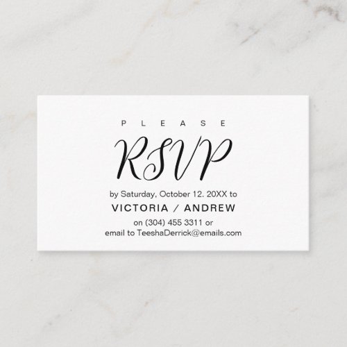 Aesthetic Black Script Wedding RSVP respond Enclosure Card
