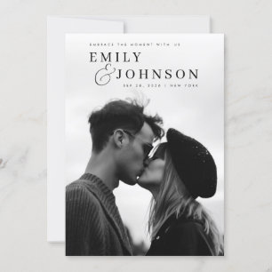 Aesthetic Black & White QR Code Photo Wedding Invitation