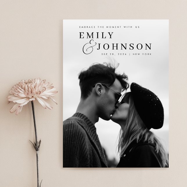 Aesthetic Black & White QR Code Photo Wedding  Invitation (Creator Uploaded)