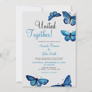 Aesthetic Blue Butterflies Watercolor Wedding Invitation