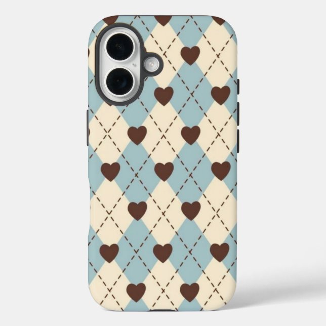 Aesthetic Blue,Cream Argyle Heart Pattern  cover (Back)