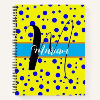 Aesthetic Blue Dots & Yellow Color - Name Monogram Notebook