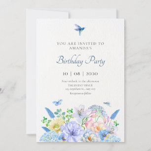 Aesthetic blue floral garden birthday invitation