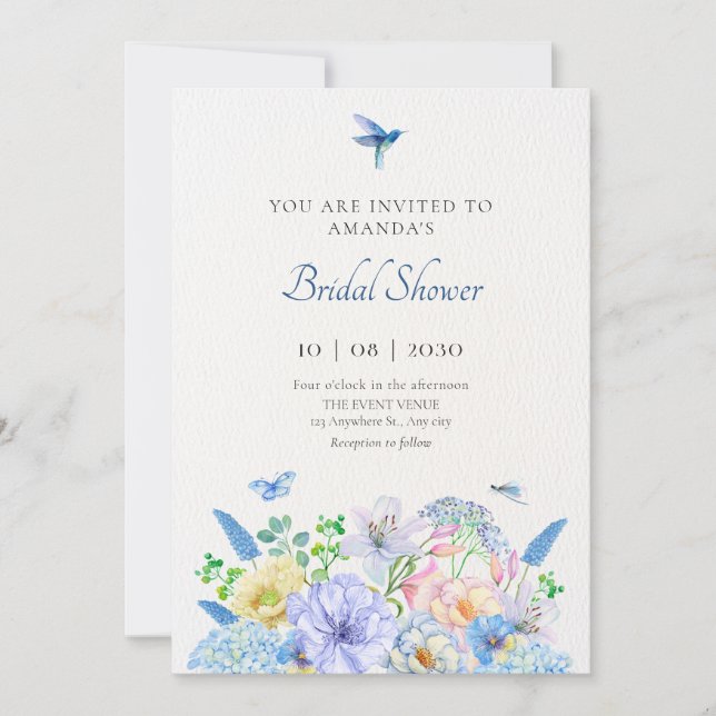 Aesthetic blue floral garden invitation (Front)