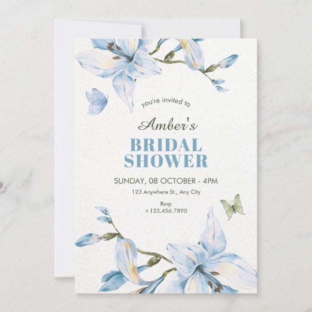 Aesthetic blue flower bloom bridal shower invitation (Front)