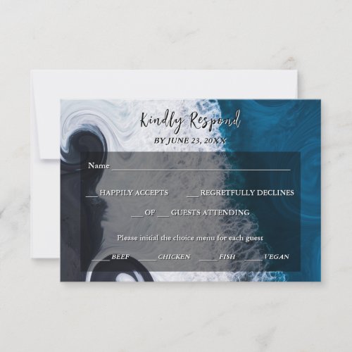 Aesthetic Blue Ocean Waves Modern Beach Wedding RSVP Card