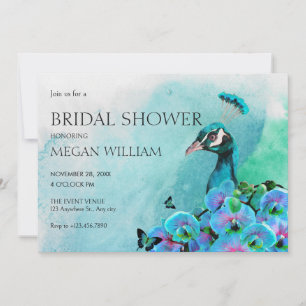 Aesthetic Blue Peacock Bird bridal shower Invitation