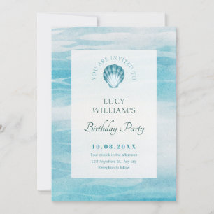 Aesthetic blue sea birthday invitation