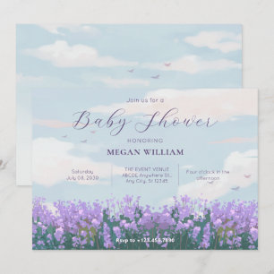 Aesthetic blue sky flower spring baby shower invitation