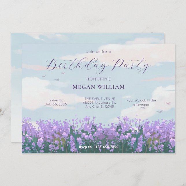 Aesthetic blue sky flower spring birthday invitation (Front/Back)