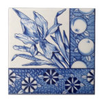 Aesthetic Blue White Botanical Antique Repro Ceramic Tile<br><div class="desc">Reproduced from our original late 1880s antique transferware tile in popular blues and white, this one features a lily with a border of fruit and stylized flowers against intricate geometric designs. The influence of Japanese art is one of the hallmarks of aesthetic design, and this one is a superb example....</div>