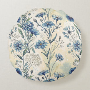 Aesthetic Blue Wildflowers Round Pillow