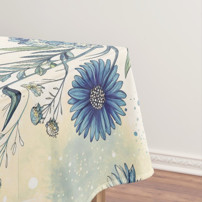 Aesthetic Blue Wildflowers Tablecloth (In Situ)