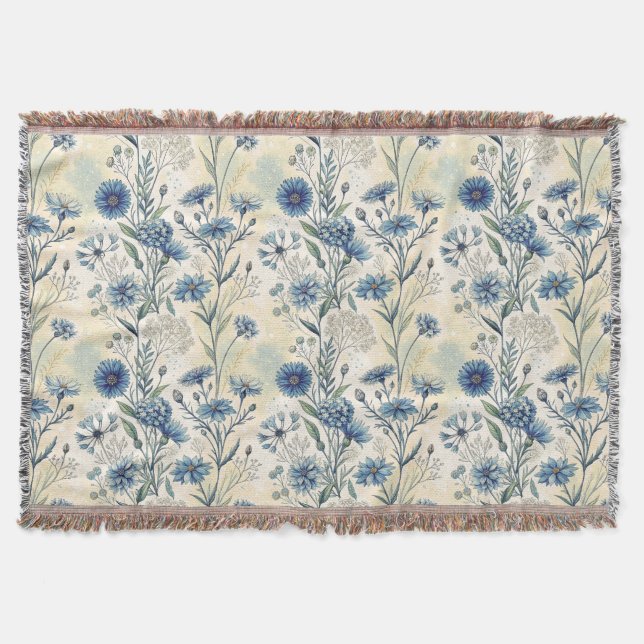 Aesthetic Blue Wildflowers Throw Blanket (Front)