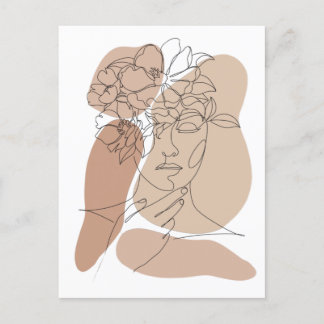 Aesthetic Boho Abstract Face Line Drawing  Postcard
