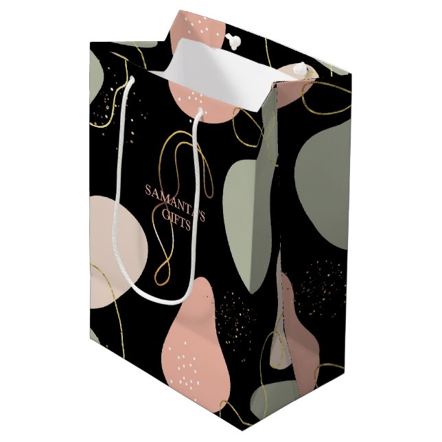 Aesthetic Boho Geometric Organic Shapes Pattern Medium Gift Bag (Front Angled)