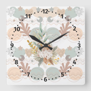 Aesthetic Boho Wildflowers Square Wall Clock