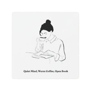 Aesthetic Book and Coffee Line Art T-Shirt