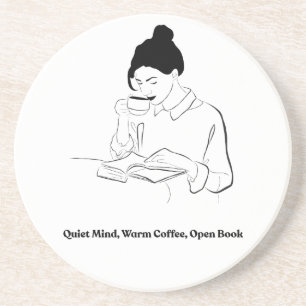 Aesthetic Book and Coffee Line Art T-Shirt Coaster