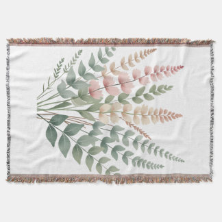 ​Aesthetic Botanical Ferns Floral Pattern Woven Th Throw Blanket