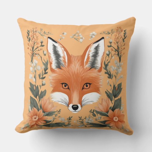 Aesthetic Botanical Simple Forest Fox Throw Pillow