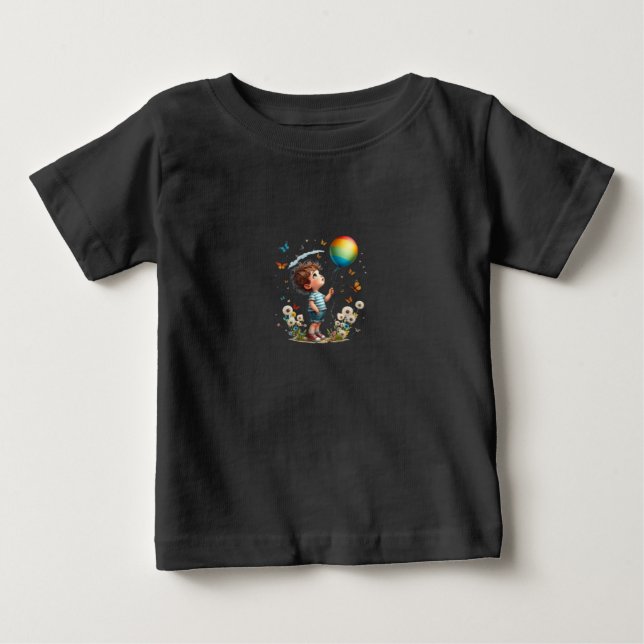 Aesthetic Boy with Balloon Black Shirt (Front)