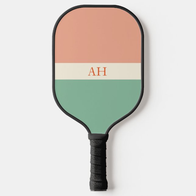 Aesthetic Bright Colorful Checkered Retro Monogram Pickleball Paddle (Front)