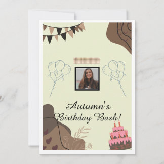 Aesthetic brown modern minimalist birthday  invitation