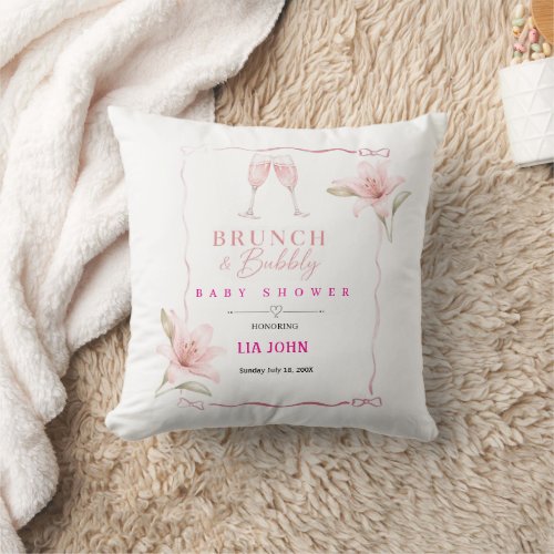 Aesthetic Brunch & Bubbly Baby Shower Invitation Throw Pillow