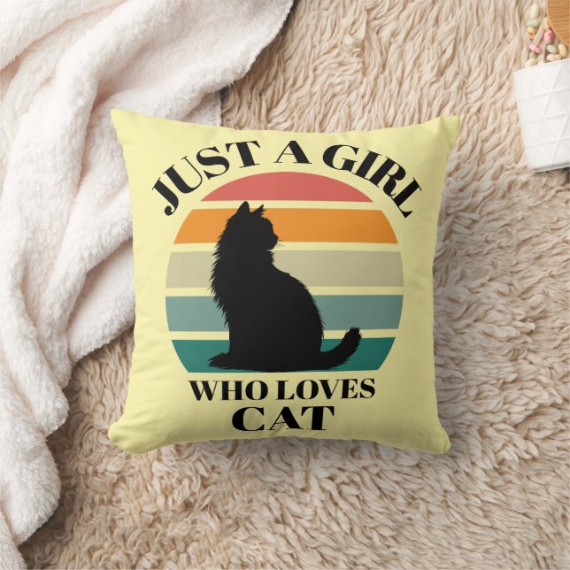 Aesthetic Cat Silhouette Retro Throw Pillow (Blanket)