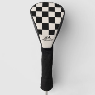 Aesthetic Checkered Retro Monogrammed Initials Golf Head Cover