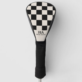 Aesthetic Checkered Retro Monogrammed Initials Golf Head Cover