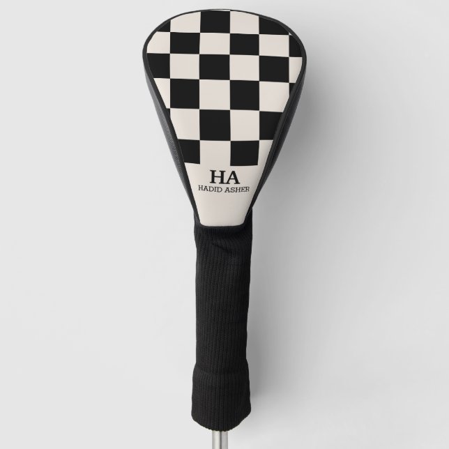 Aesthetic Checkered Retro Monogrammed Initials  Golf Head Cover (Front)