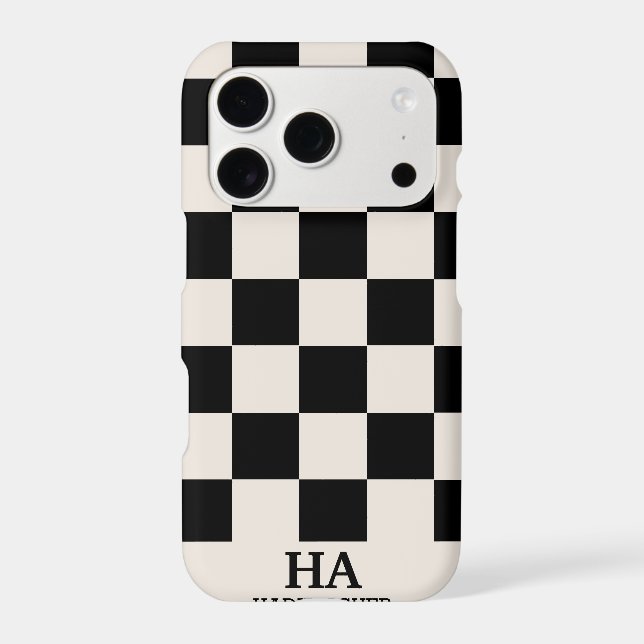 Aesthetic Checkered Retro Monogrammed Initials  Iphone Case (Back)