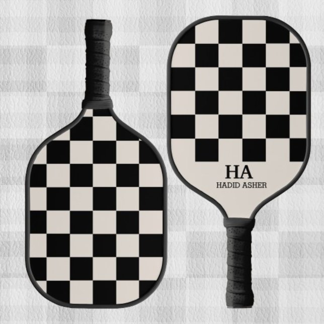 Aesthetic Checkered Retro Monogrammed Initials  Pickleball Paddle (Creator Uploaded)
