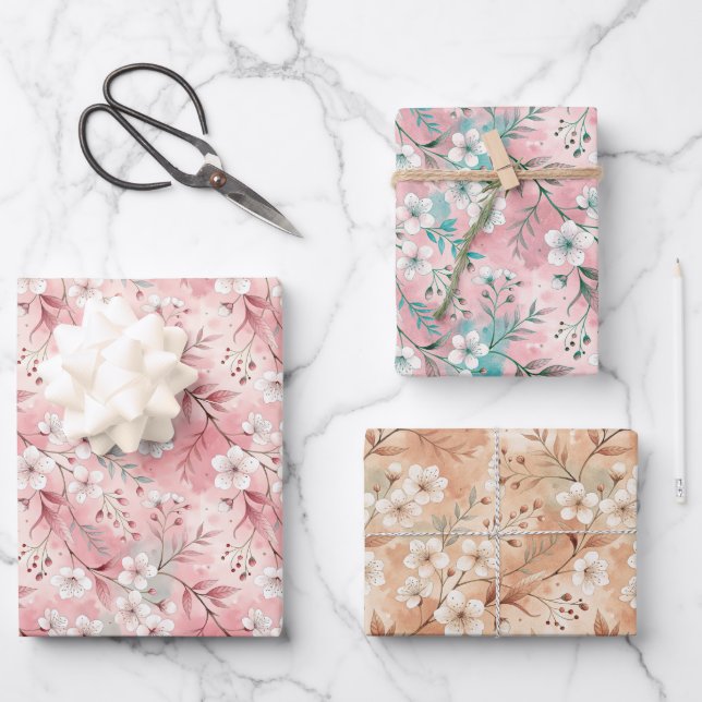 Aesthetic cherry blossoms wrapping paper sheets (Front)