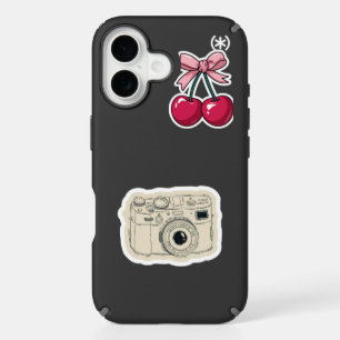 Aesthetic Cherry Bow & Vintage Camera iPhone 16 Case
