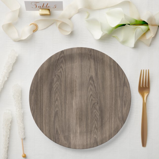 Aesthetic chic dark brown wood design paper plates (Wedding)
