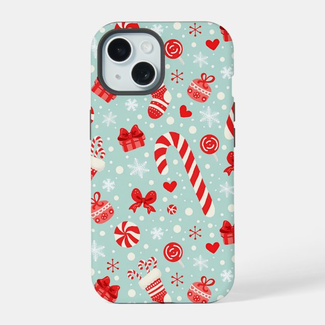 Aesthetic Christmas Pattern Candy iPhone 15 Case (Back)