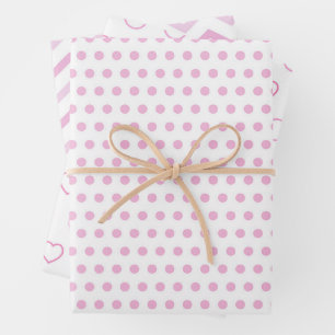 Aesthetic Christmas Pink Polka Pattern Wrapping Paper Sheets
