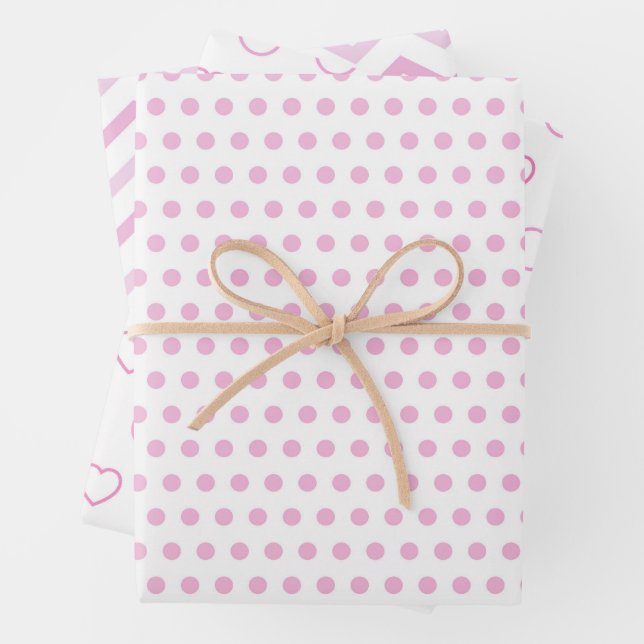 Aesthetic Christmas Pink Polka Pattern  Wrapping Paper Sheets (In situ)