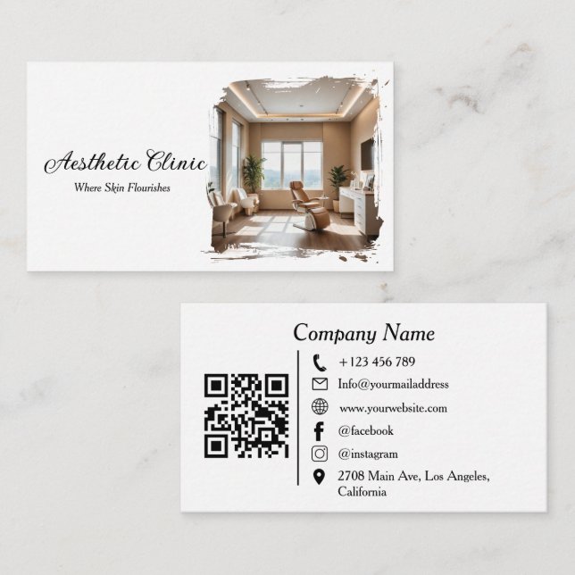  Aesthetic Clinic Modern QR Code Photo Business Card (Front/Back)